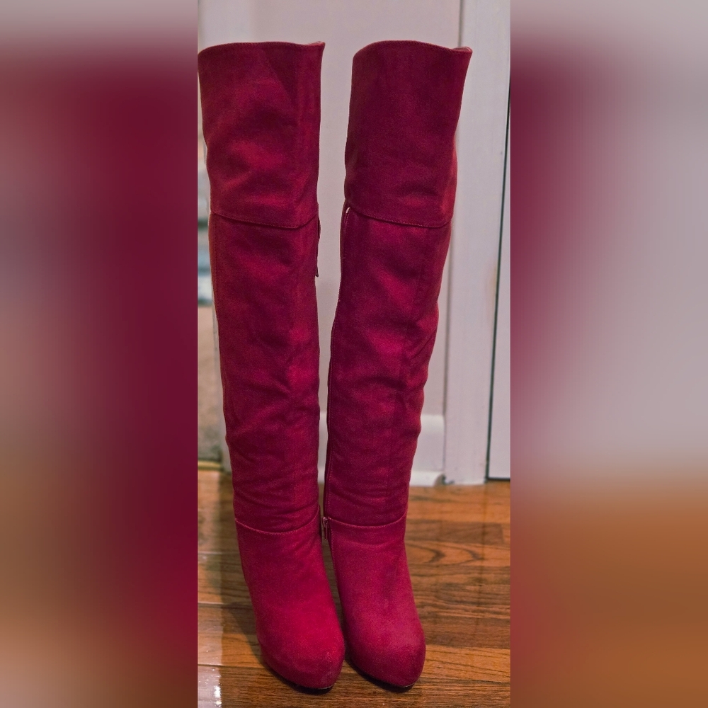 Elegant Red Over-the-Knee Boots